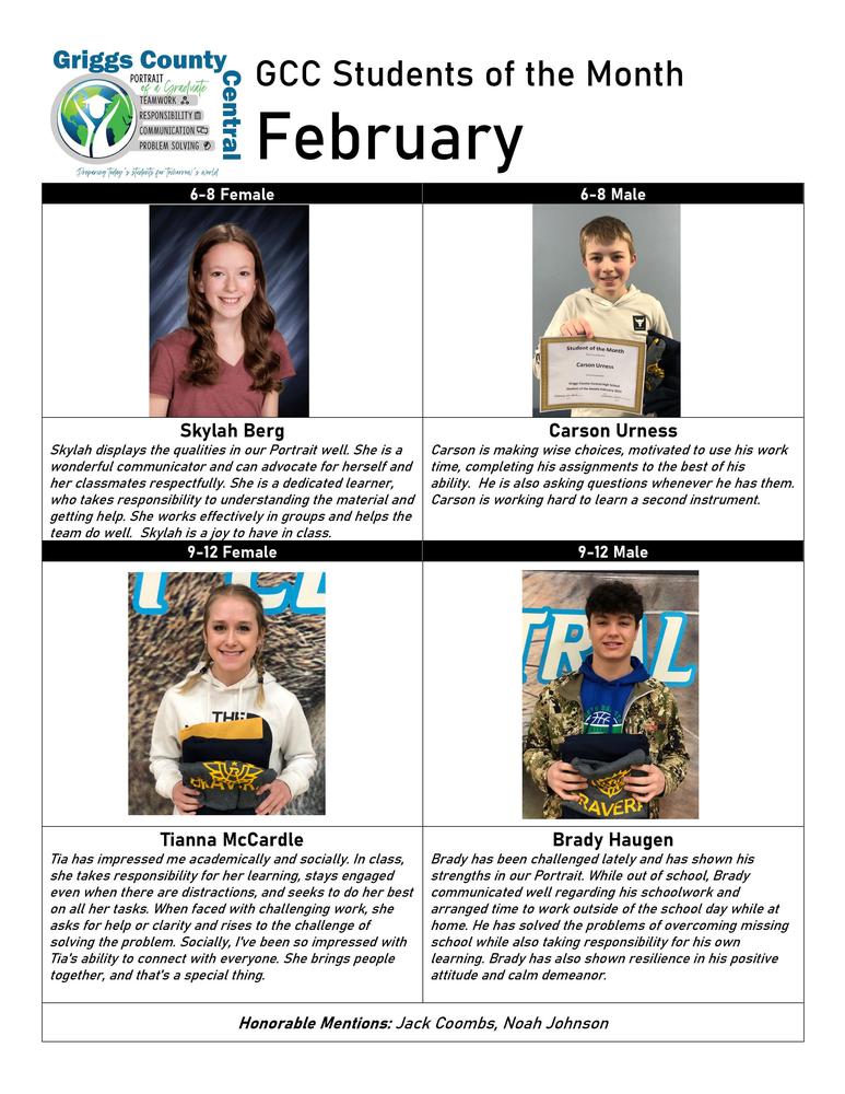 February Students of the Month