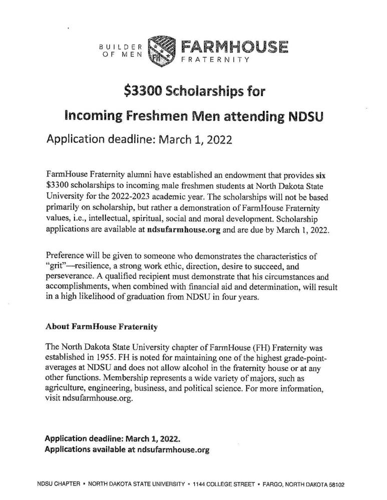 FarmHouse Fraternity Scholarship